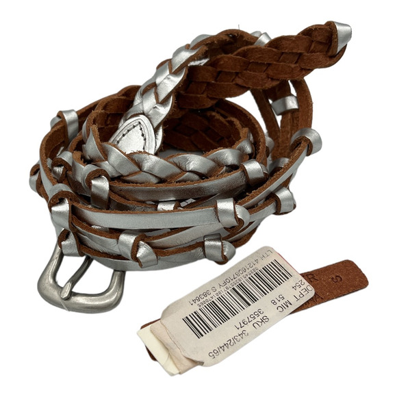 Lauren Ralph Lauren Accessories - Lauren Ralph Lauren Womens Belt Silver Metallic Leather Braided Skinny New